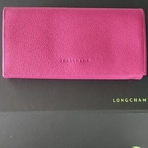 Longchamp Le Foulonné Continental Pink Leather Wallet